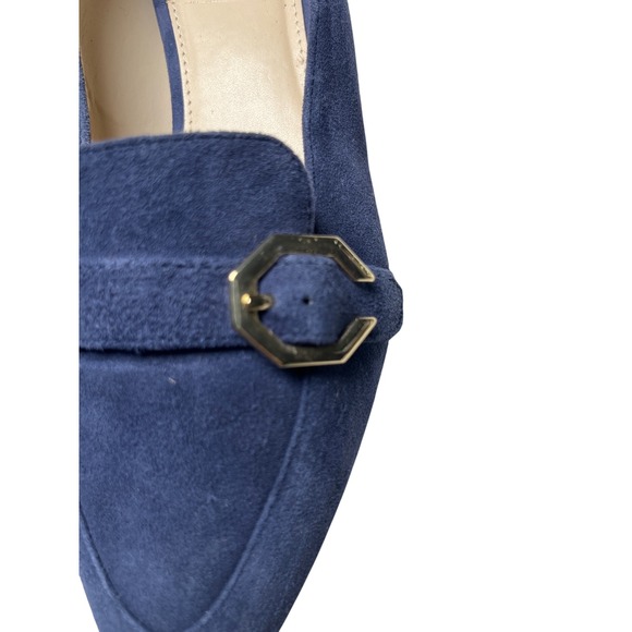 Cole Haan Blue Suede Loafers 9.5B Gold Buckle Quiet Luxury Chic‎ - Picture 3 of 12